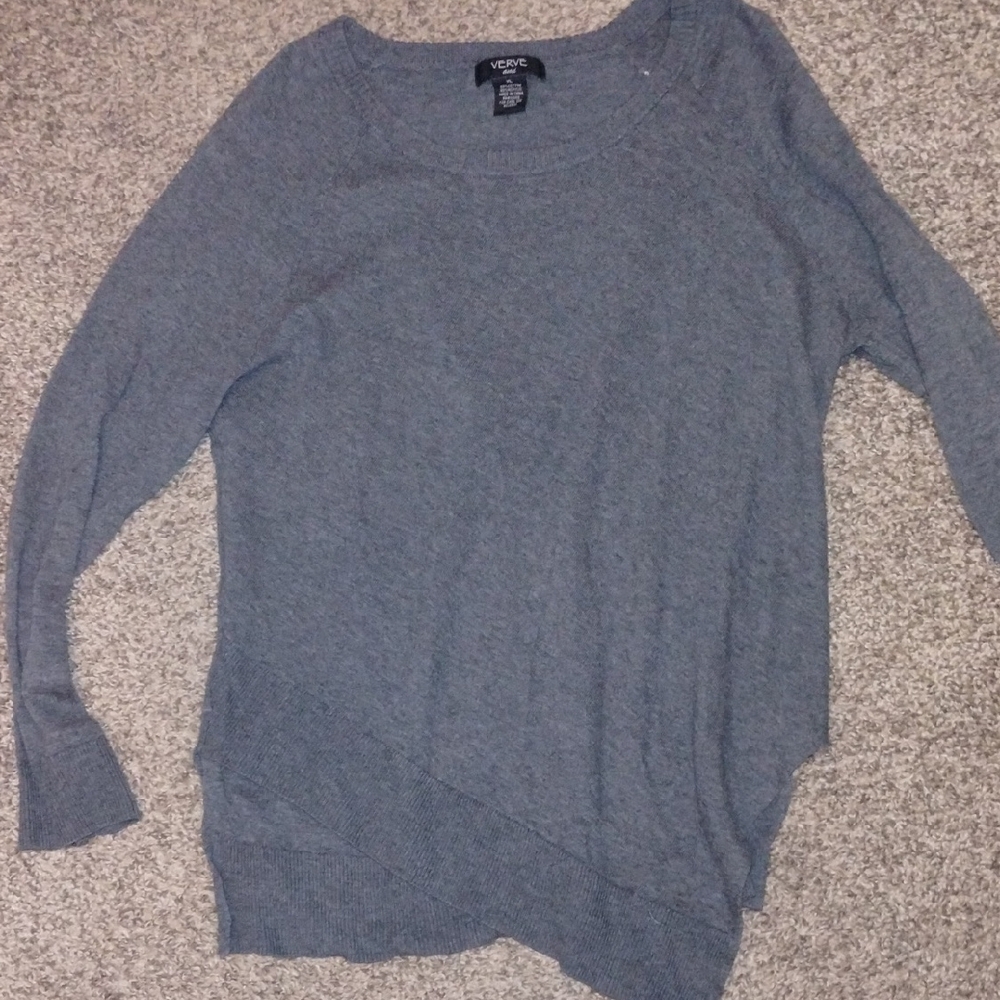 Verve Ami Heather Gray Scoop Neck Lightweight Sweater